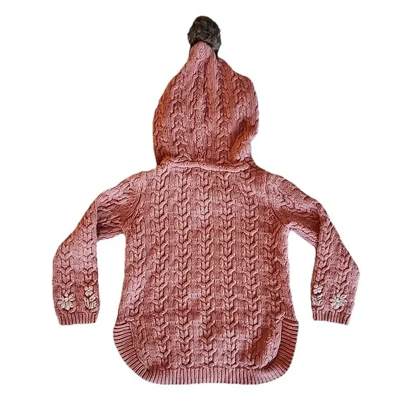 Cupcakes & Cashmere Cable Knit Sweater Hoodie Floral Embroidery Pink Toddler 24M - Picture 3 of 10
